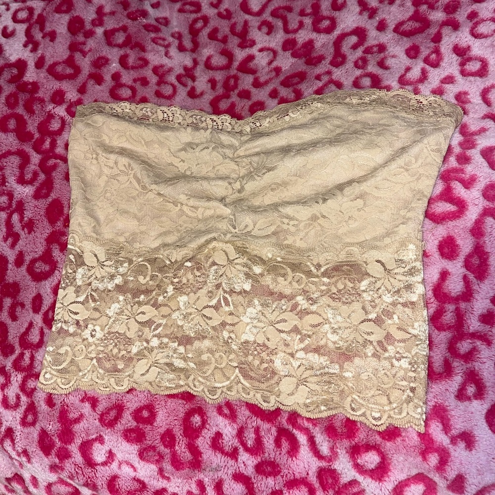 Beige Sheer Lace Tube Top